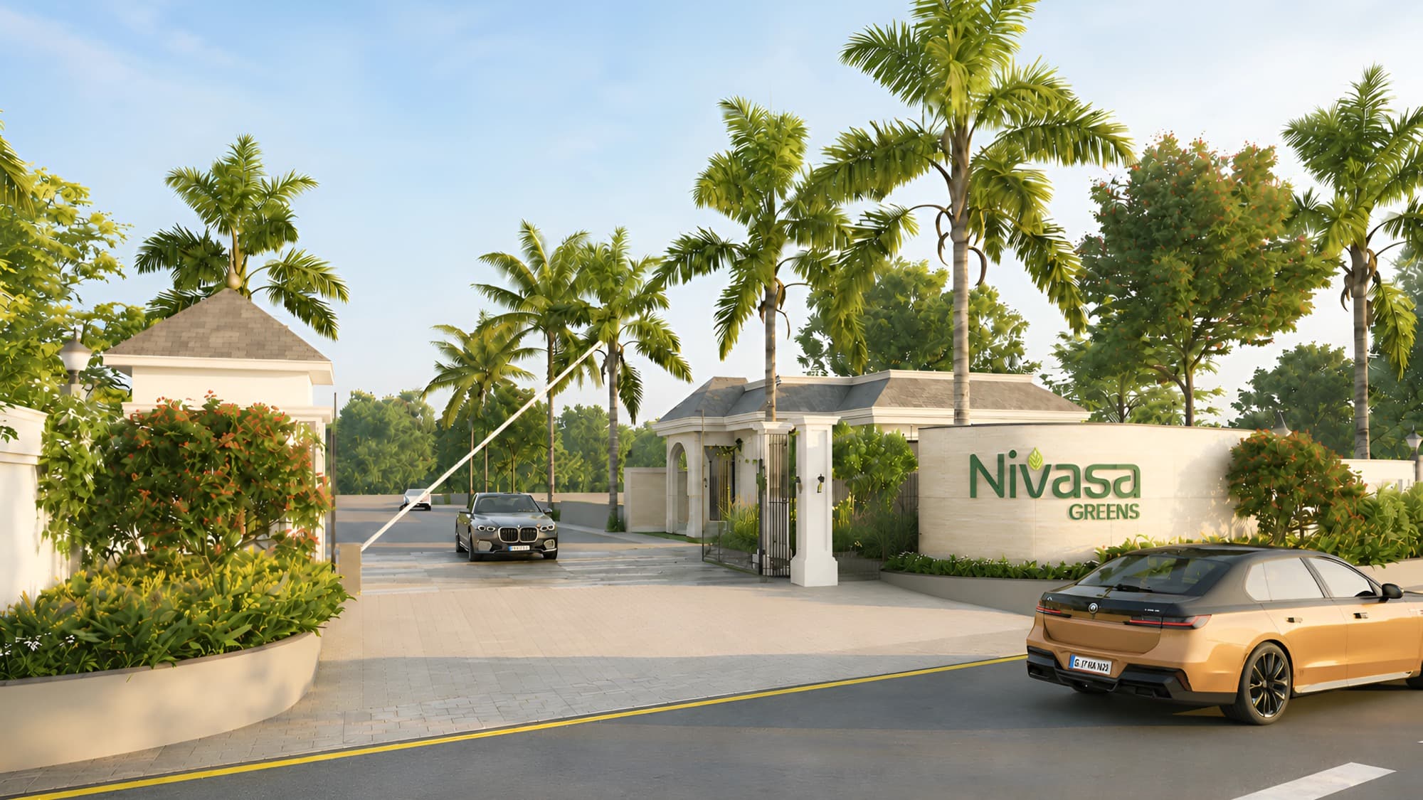 Nivasa Greens entrance render at golden hour